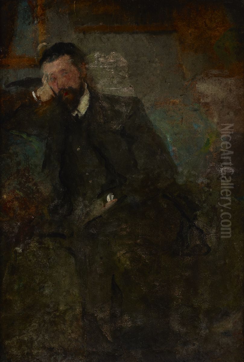 Portrait of a Man - two-sided painting Oil Painting by Olga Boznanska