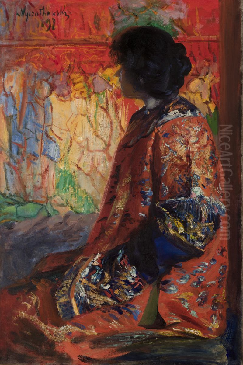 Japanese Woman Oil Painting by Leon Wyczolkowski