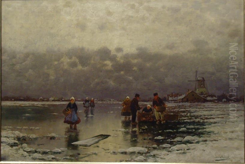 Vereistes Gewasser Mit Personen In Holland Oil Painting by Joseph Niklaus Butler