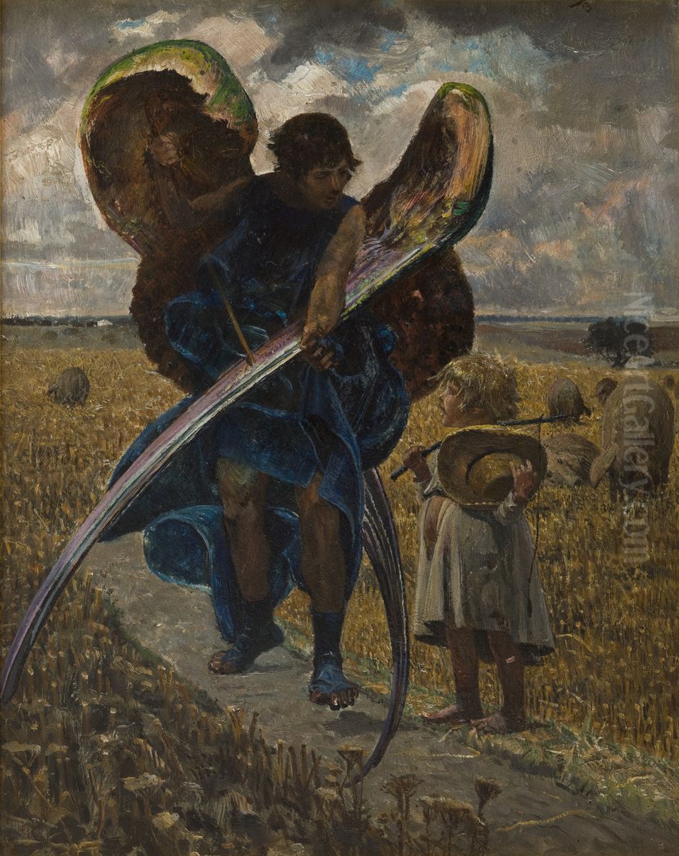 Following the Angel - Triptych (Central Part) Oil Painting by Jacek Malczewski