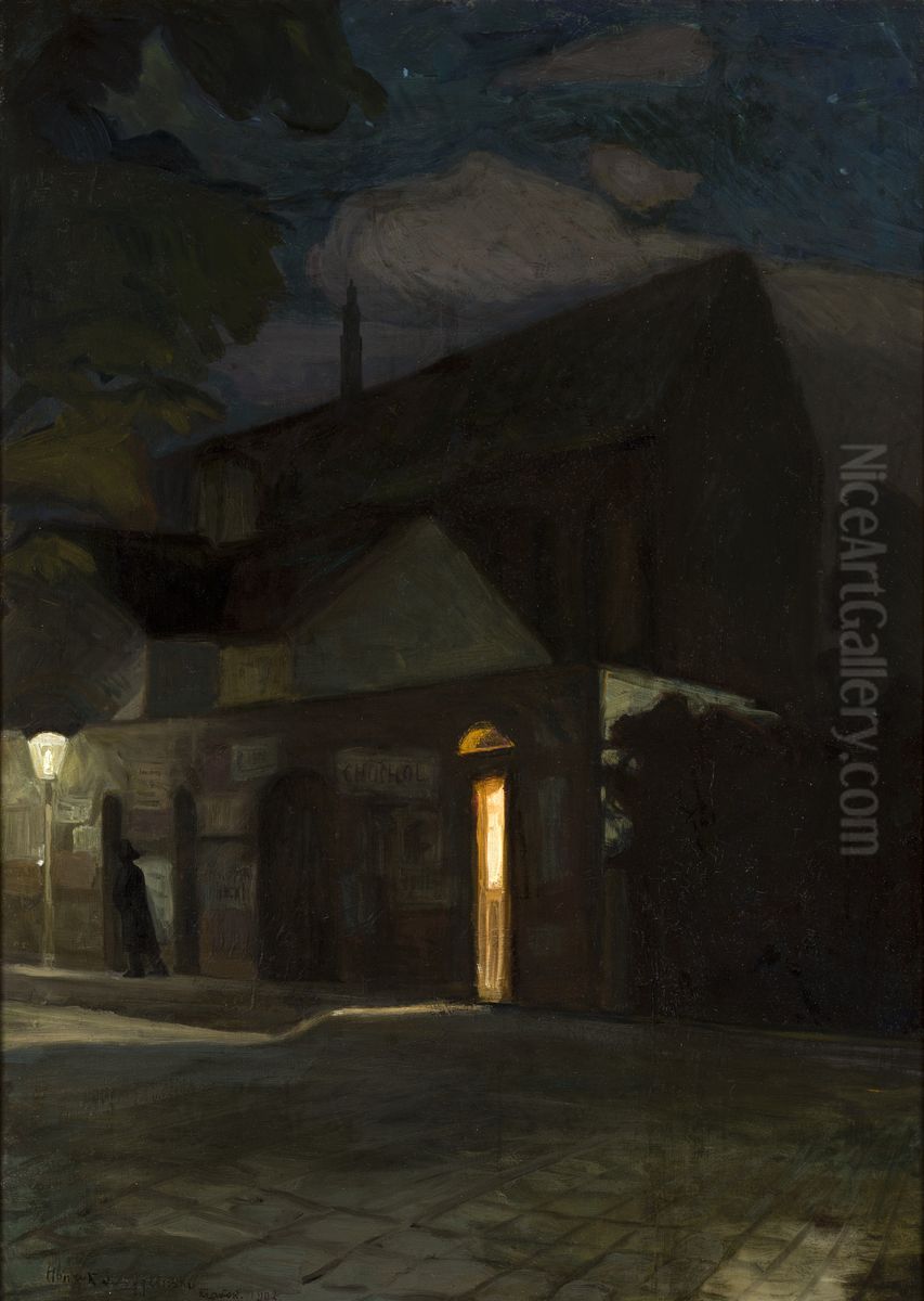 The Domincan Church in Krakow at Night Oil Painting by Henryk Szczyglinski