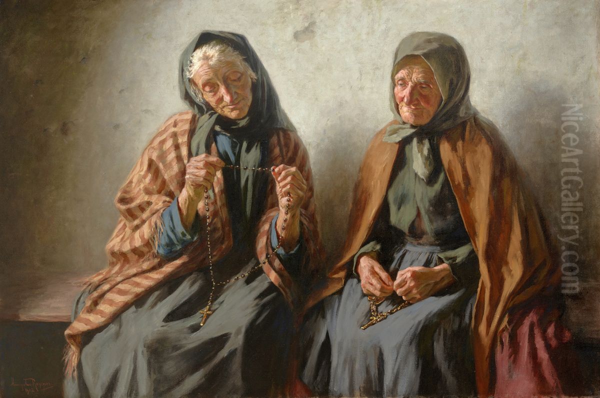 Kobiety modlace sie w kruchcie Oil Painting by Mieczyslaw Reyzner