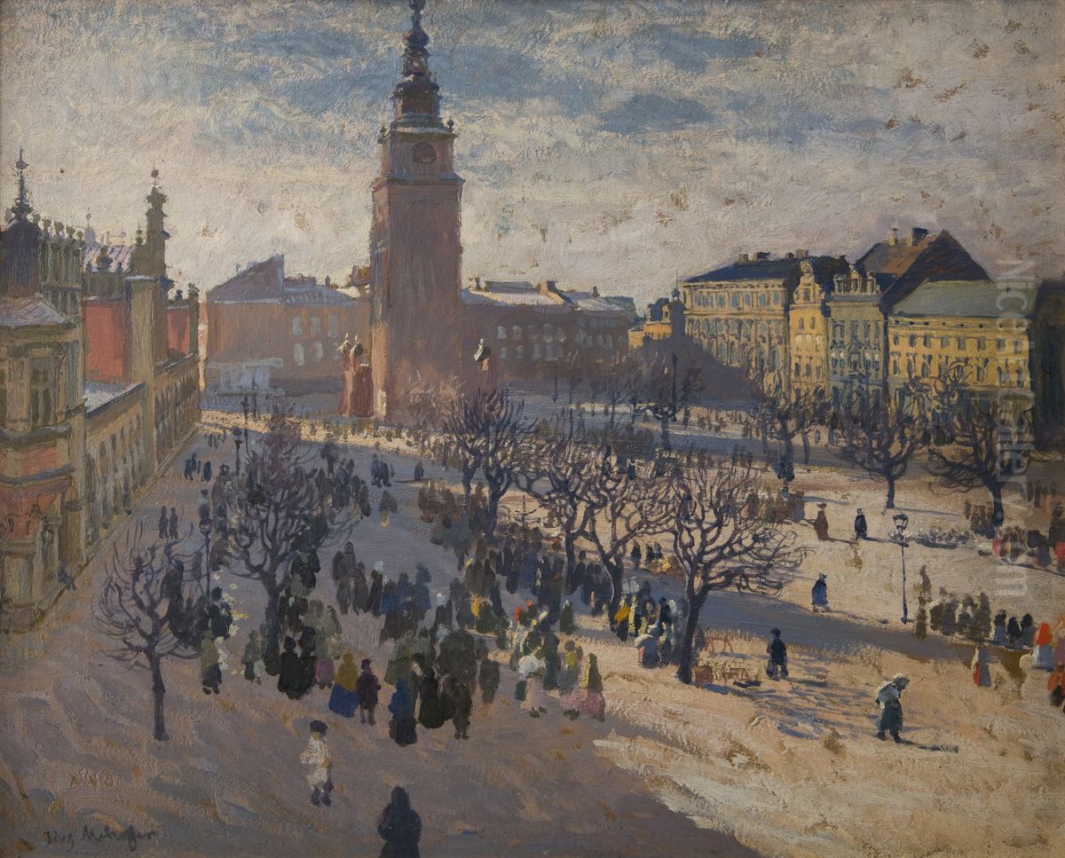 Rynek krakowski Oil Painting by Jozef Mehoffer