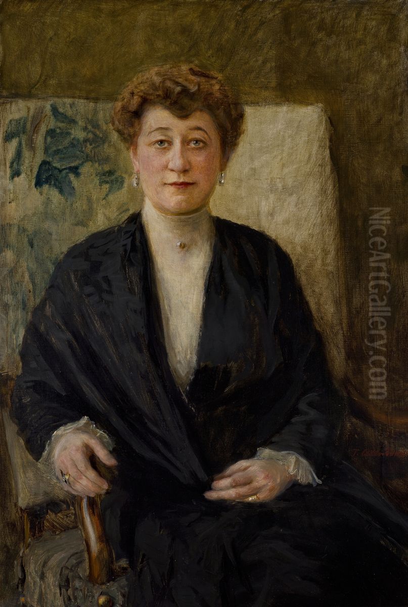 Portrait of Zofia Dolinska nee Niesiolowska Oil Painting by Teodor Axentowicz