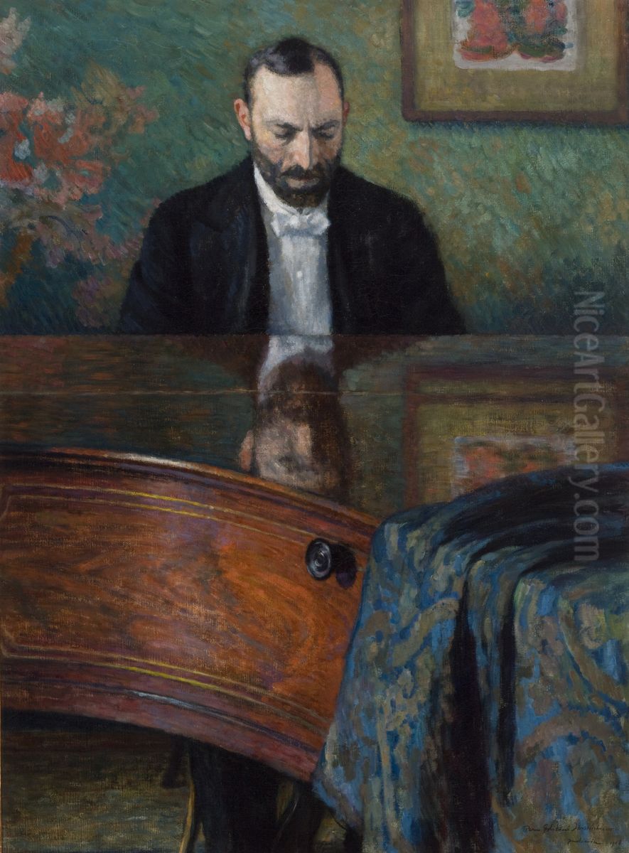 Jasienski at the Piano Oil Painting by Jozef Pankiewicz