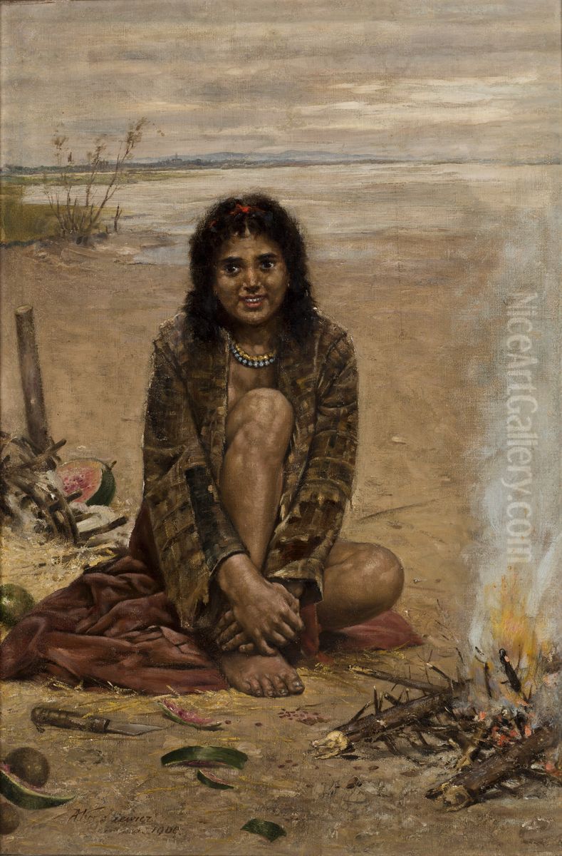 A Gypsy Woman Oil Painting by Antoni Kozakiewicz