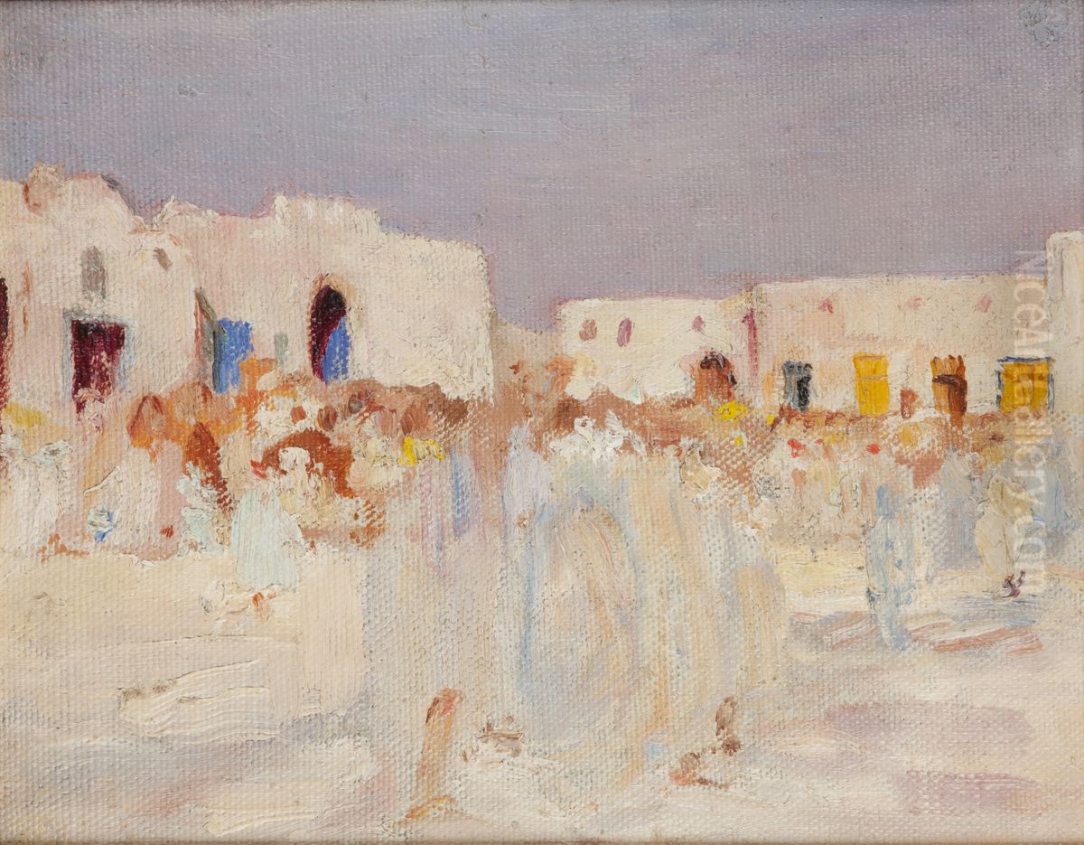 Kairouan (At a Bazaar) Oil Painting by Jan Ciaglinski