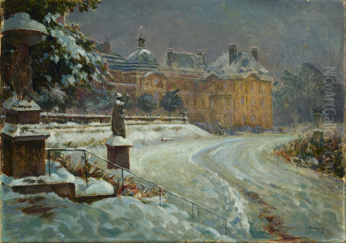 Luxembourg Palace in Snow Oil Painting by Jan Rubczak