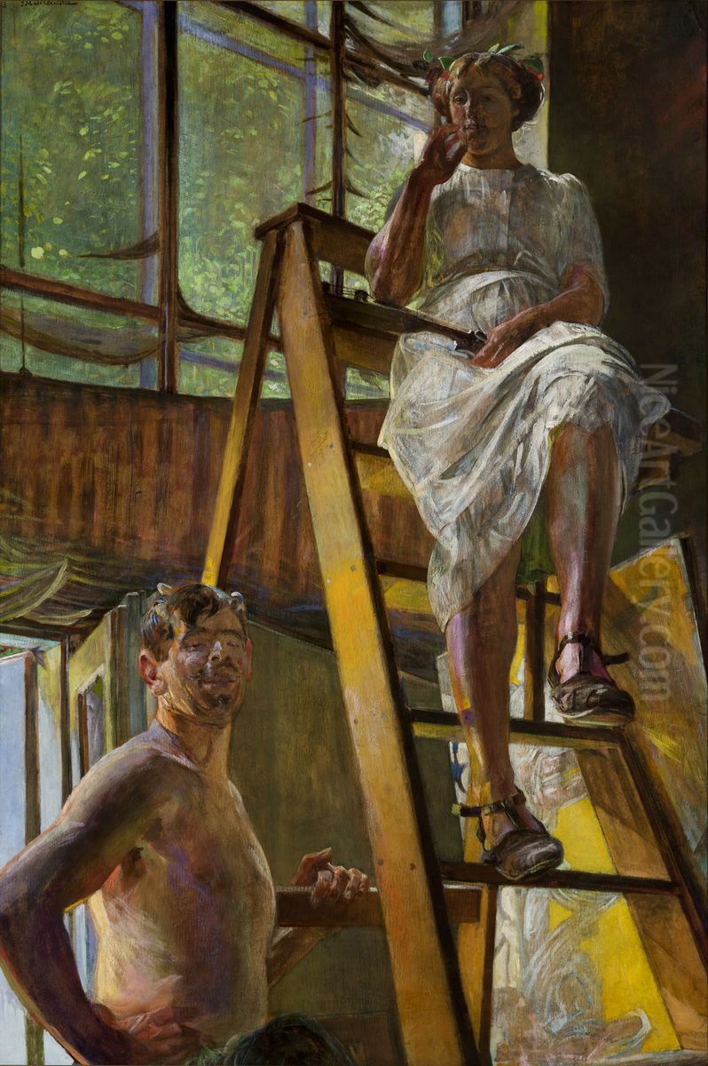 Satyr and a Model Oil Painting by Jacek Malczewski