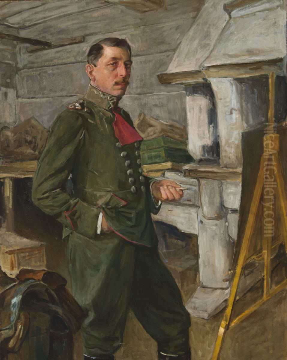 Self-Portrait in the Trenches Oil Painting by Stanislaw Janowski