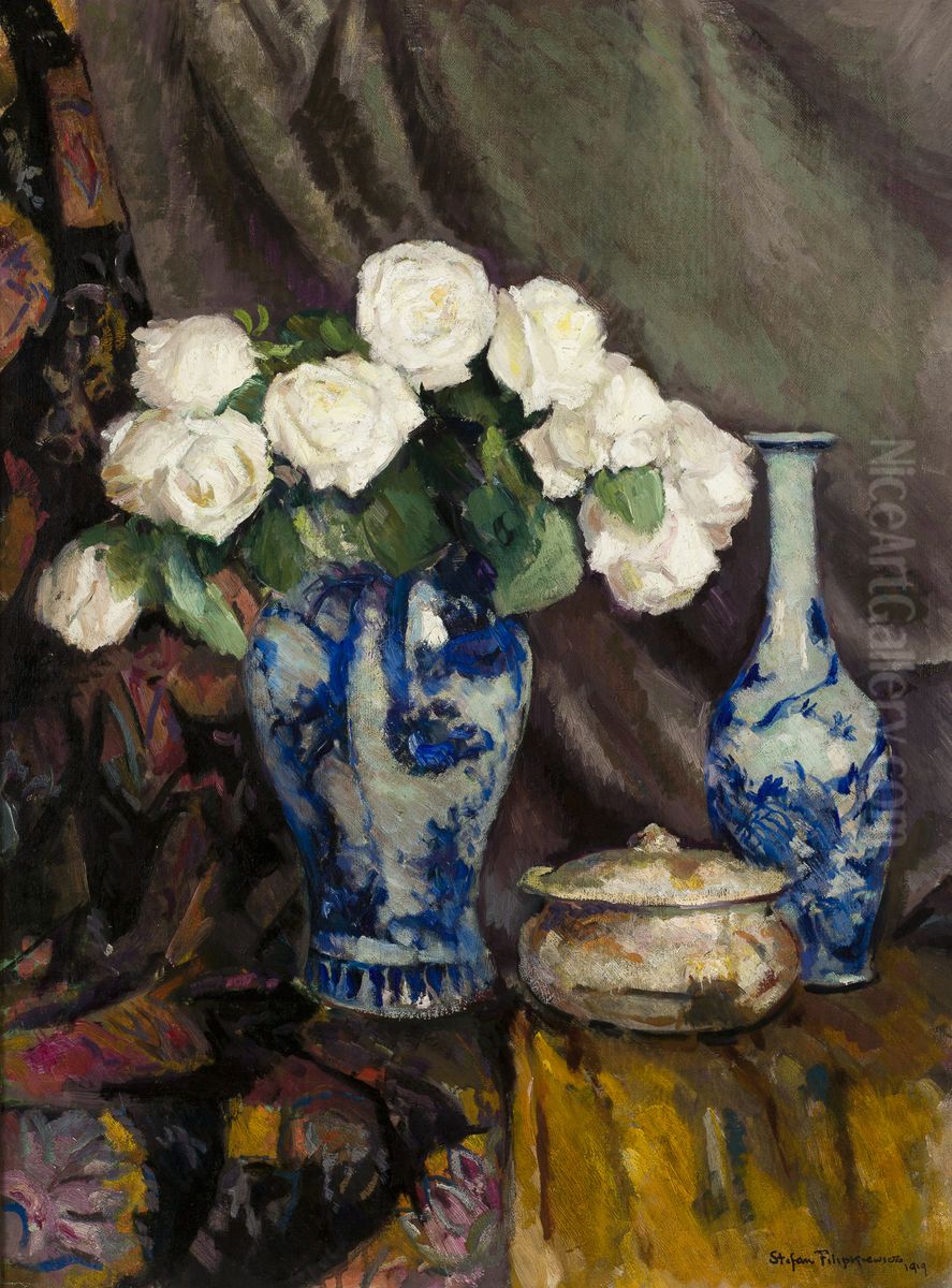 White Roses Oil Painting by Stefan Filipkiewicz