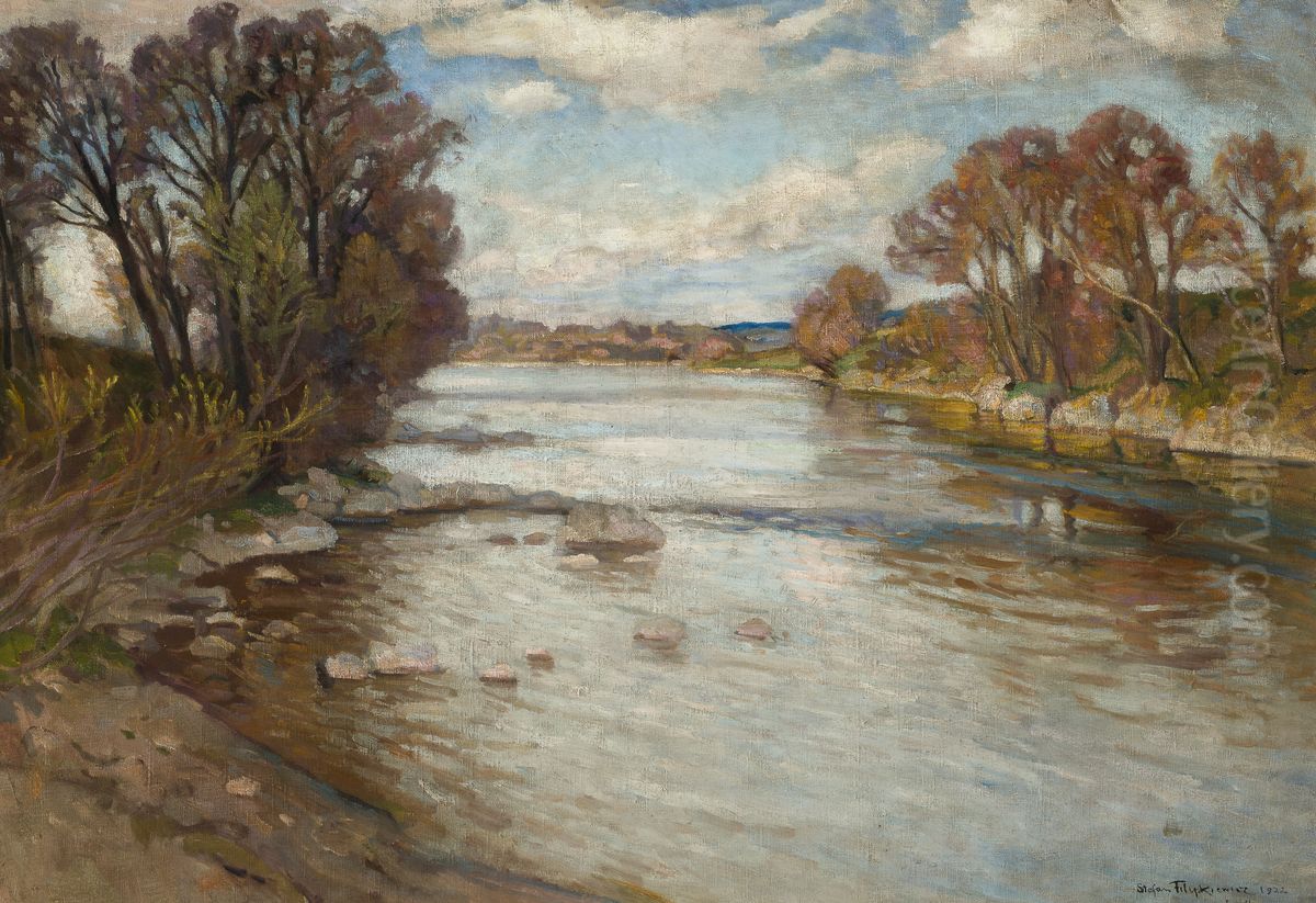 The Dunajec River at Szaflary Oil Painting by Stefan Filipkiewicz