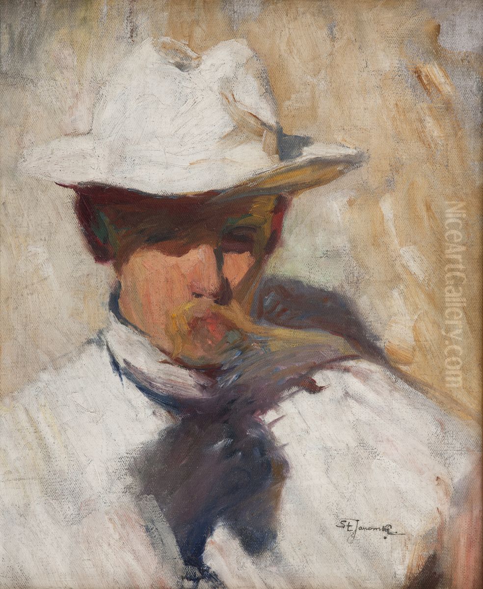 Portrait of Painter Tadeusz Rychter in the Sun Oil Painting by Stanislaw Janowski