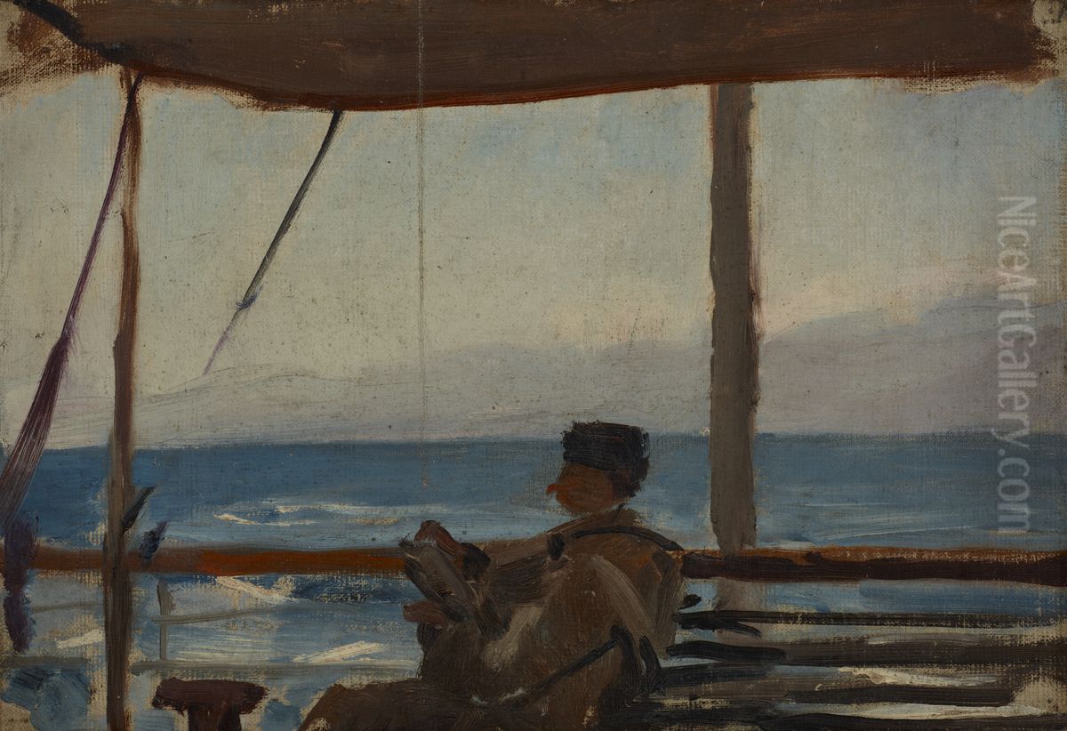 The Caucasus (Lobojkow on a Boat) Oil Painting by Jan Ciaglinski