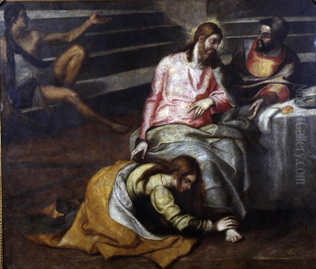 Christ in the House of Simon the Pharisee Oil Painting by Girolamo Muziano