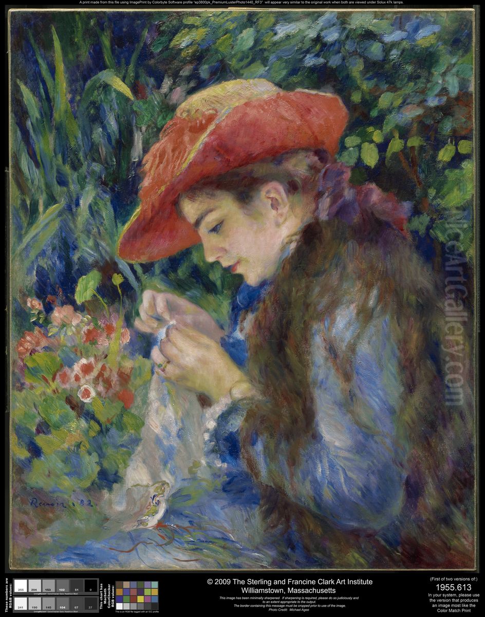 Marie-Therese Durand-Ruel Sewing Oil Painting by Pierre Auguste Renoir