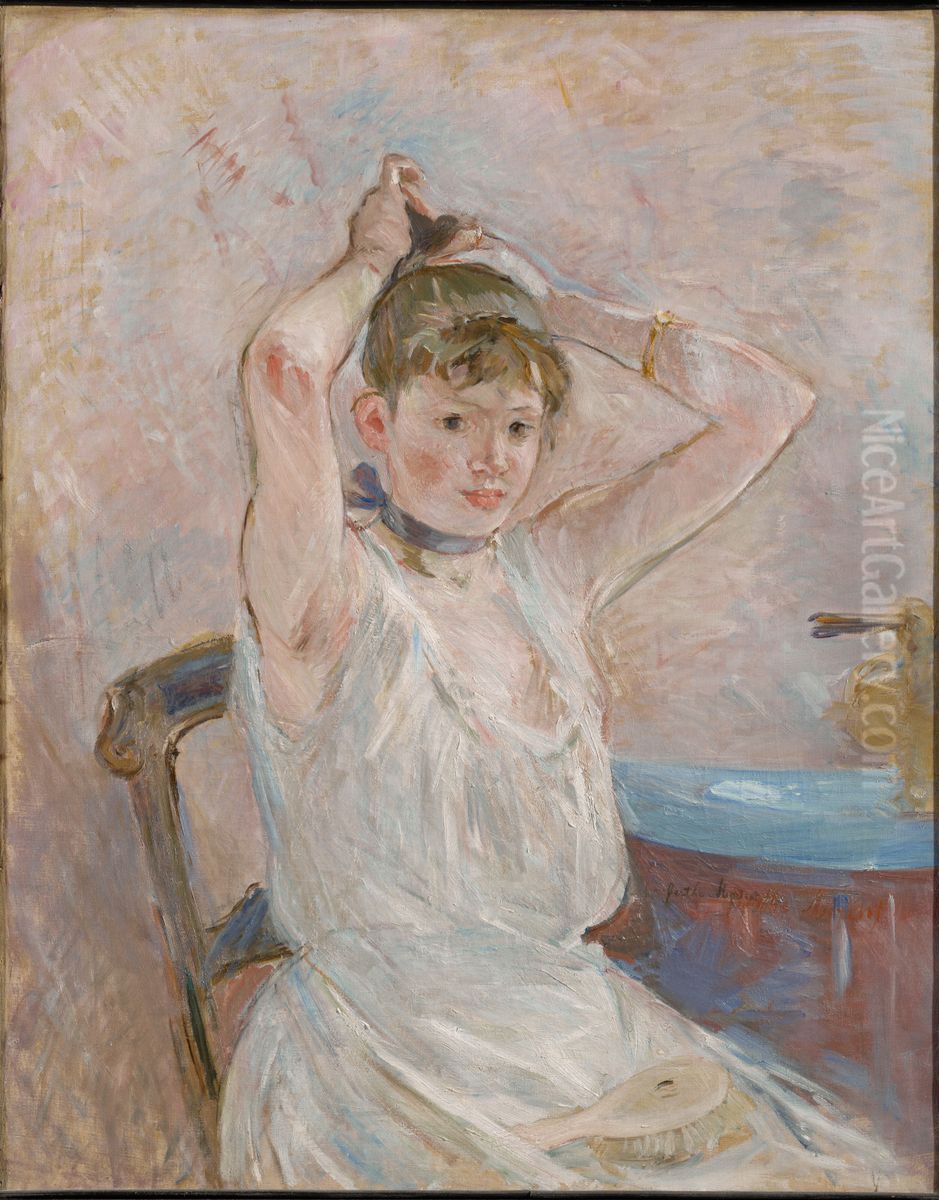 The Bath (Girl Arranging Her Hair) Oil Painting by Berthe Morisot