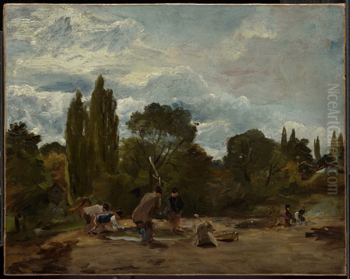 Flailing Turnip-heads, East Bergholt Oil Painting by John Constable