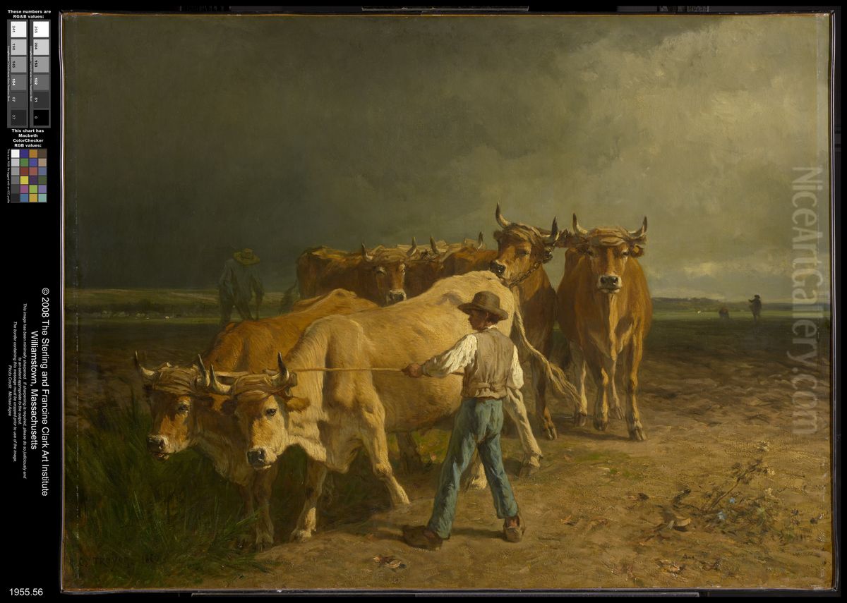 Oxen Plowing Oil Painting by Constant Troyon