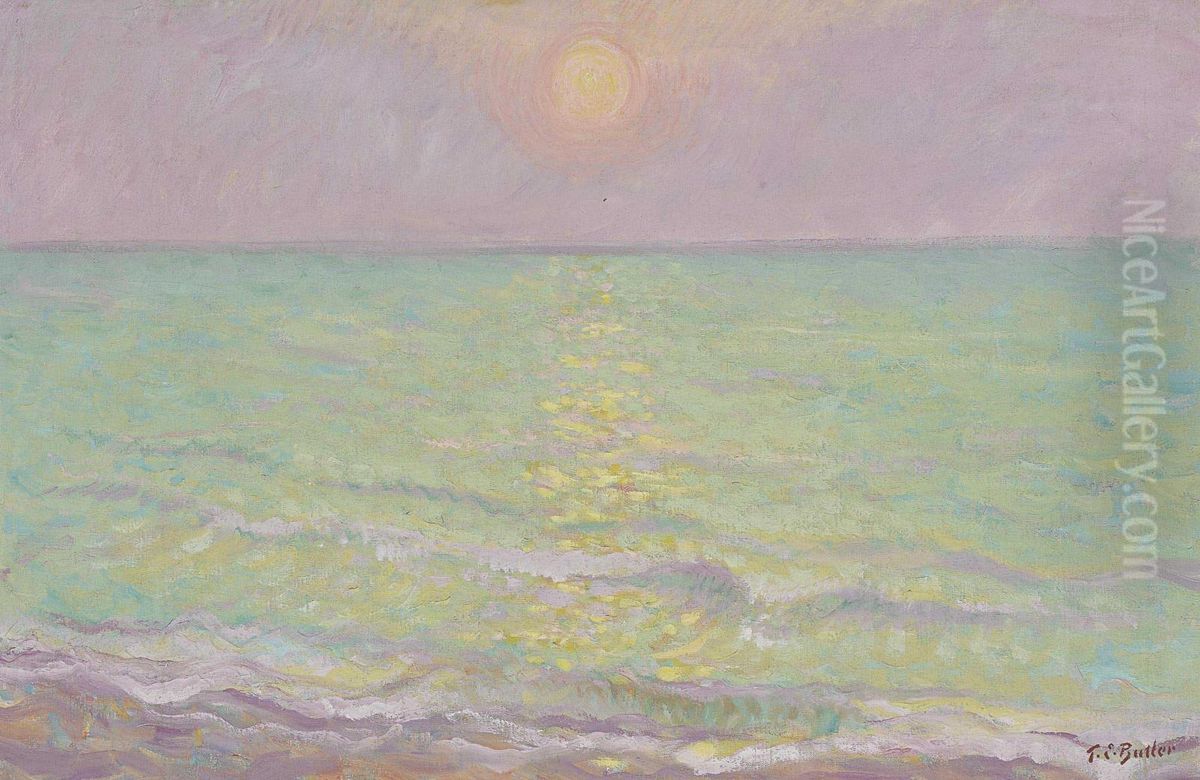 Sunset At Veules-les-roses, Seine-mar Oil Painting by Theodore Butler