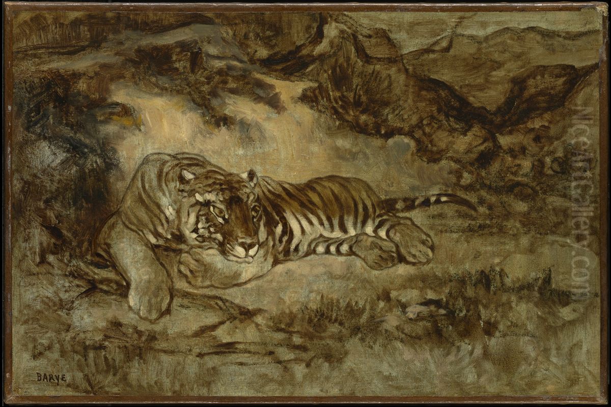 Tiger at Rest Oil Painting by Antoine-louis Barye