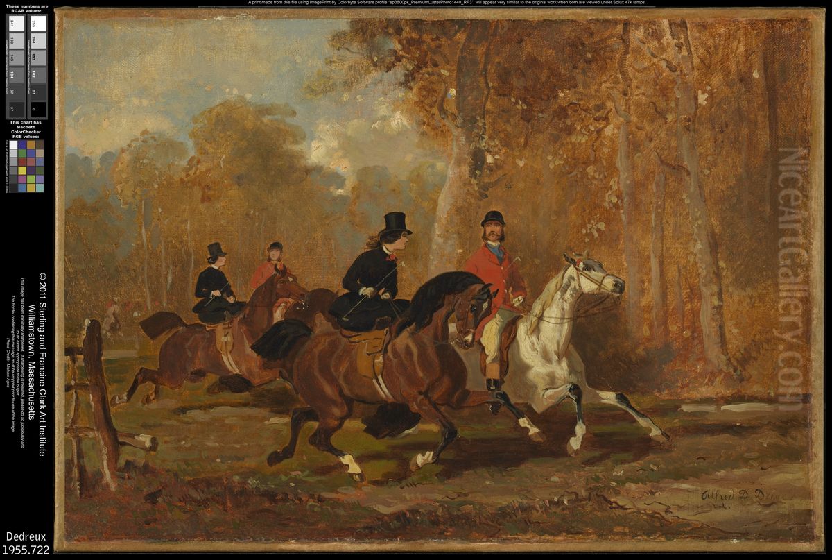 Equestrians in the Forest Oil Painting by Alfred De Dreux