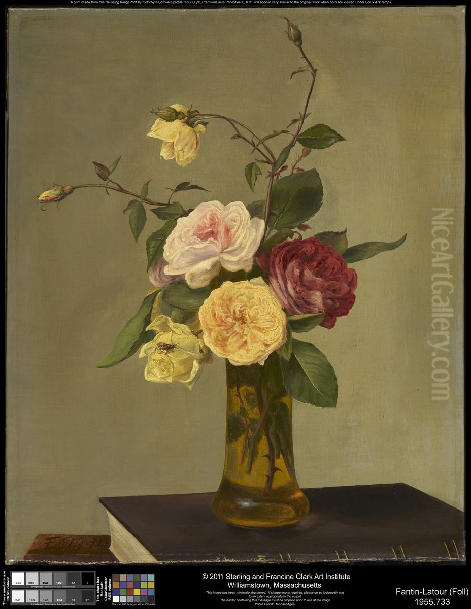 Roses in a Vase Oil Painting by Henri Fantin-Latour