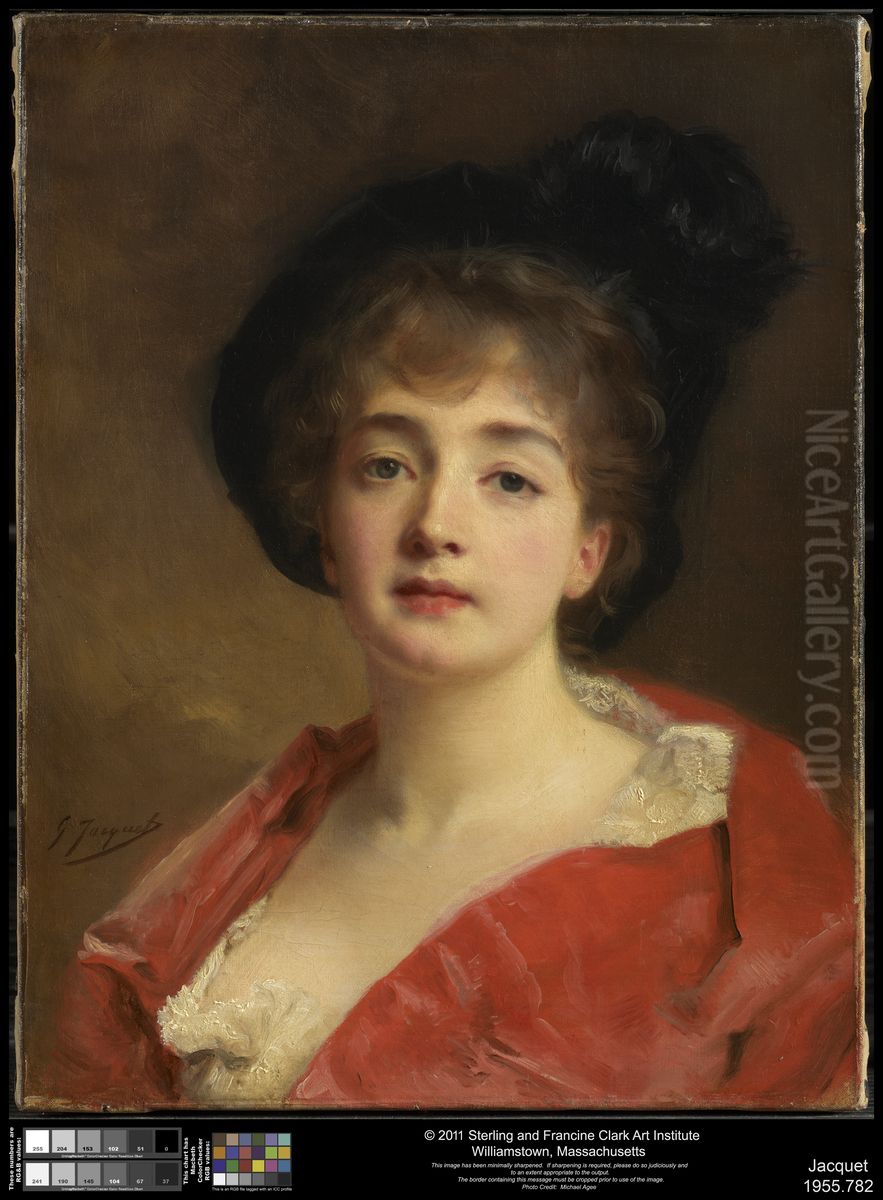 Woman in Red Oil Painting by Jacquet Gustave
