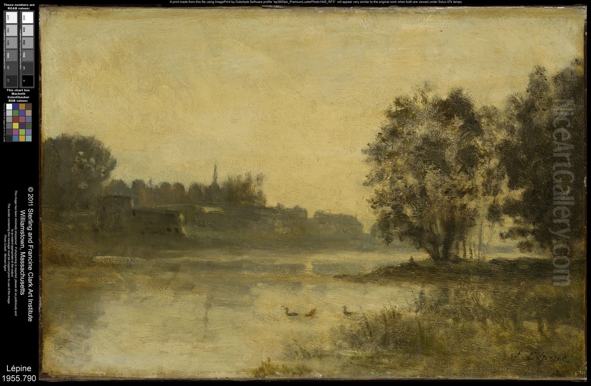 River Scene with Ducks Oil Painting by Stanislas Lepine