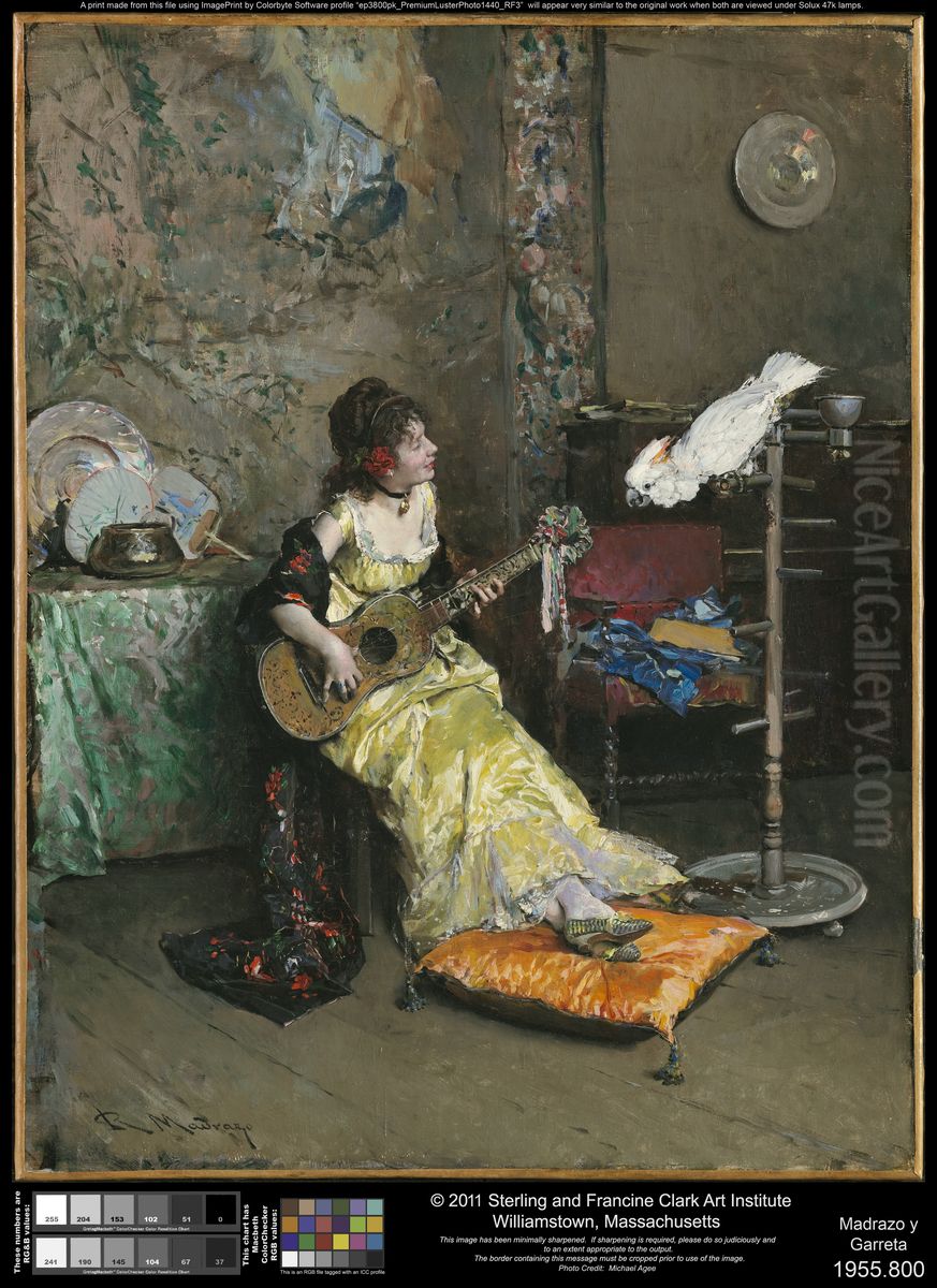 Woman with a Parrot Oil Painting by Raimundo de Madrazo y Garreta