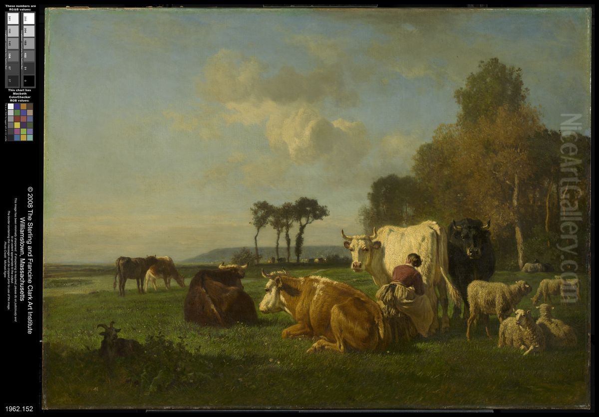Cattle and Sheep in a Landscape Oil Painting by Constant Troyon