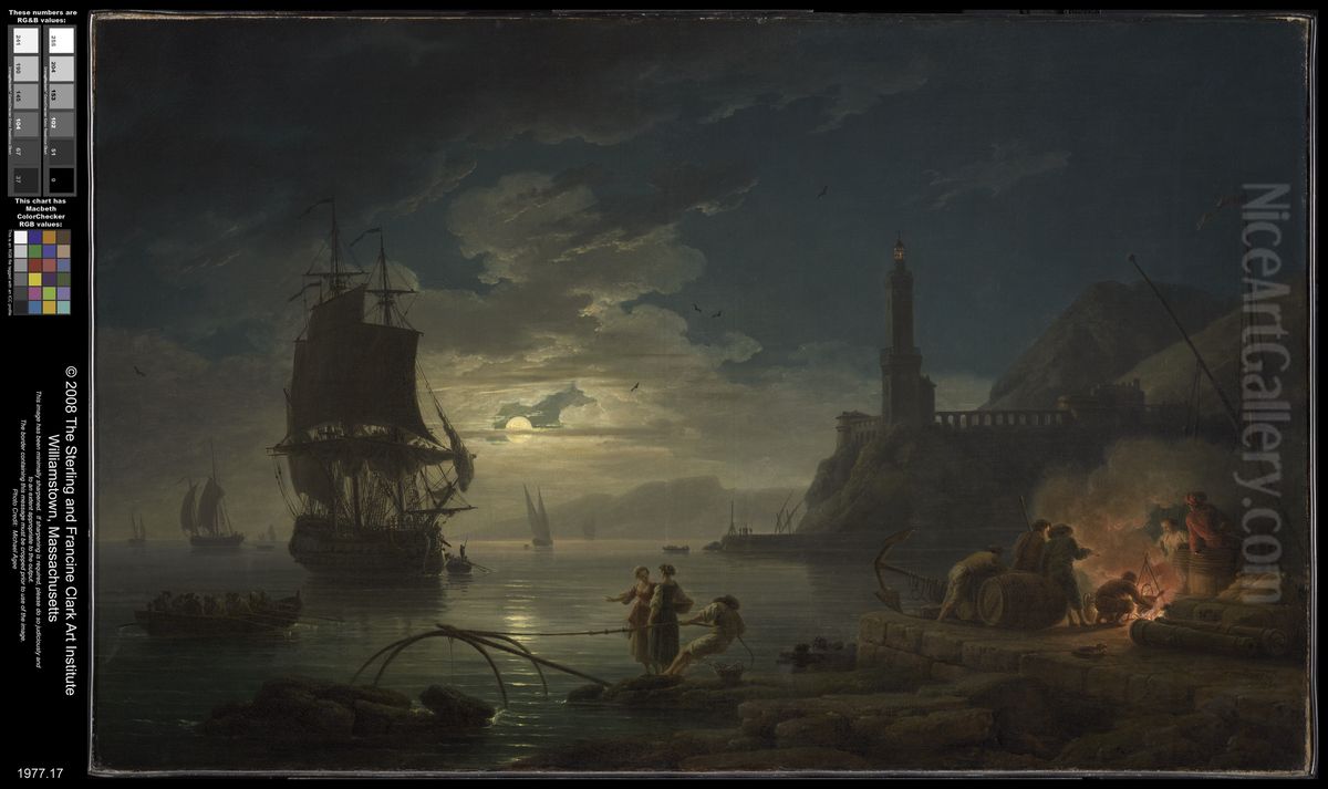 Coastal Scene in Moonlight Oil Painting by Joseph Vernet