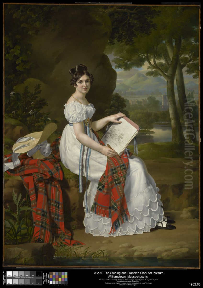 Woman Sketching in a Landscape Oil Painting by Barthelemy Vieillevoye