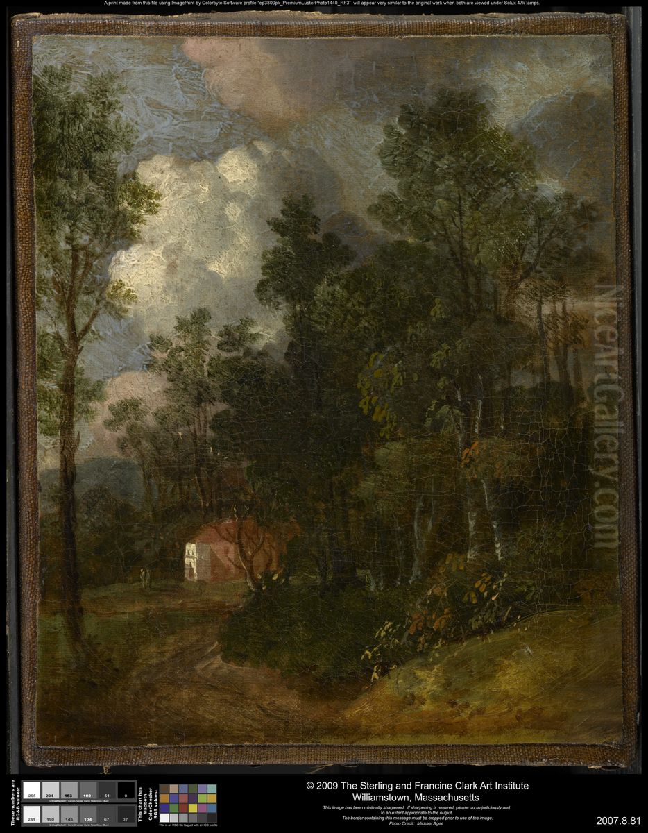 A Wooded Landscape with Figures by a House Oil Painting by Thomas Gainsborough