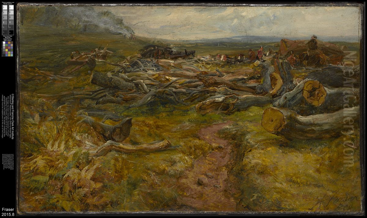 British Soldiers Clearing and Burning, Cadzow Forest, Scotland Oil Painting by Alexander George Fraser