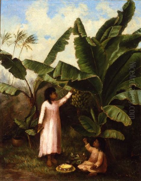 Hawaiian Girls and Banana Plant Oil Painting by Margaret Girvin Gillin