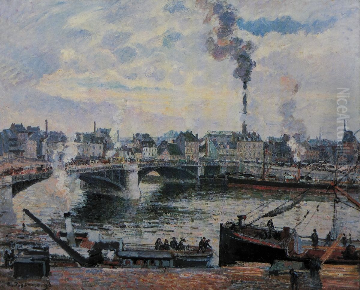 Le Grand-Pont, Rouen Oil Painting by Camille Pissarro