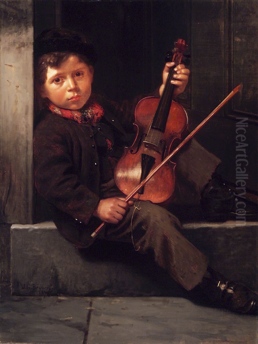 The Boy Violinist Oil Painting by John George Brown
