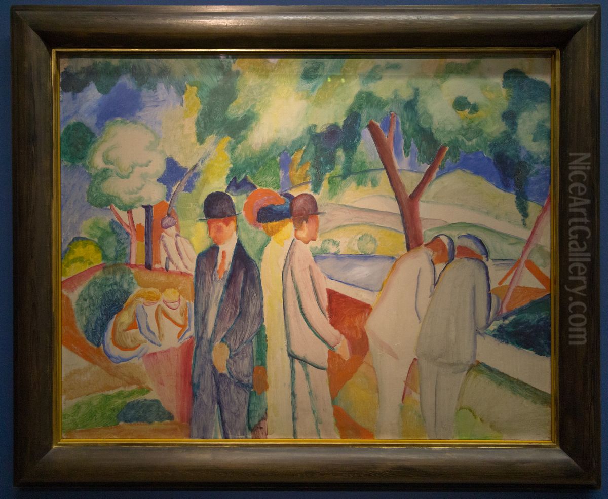 Spazierganger (Grosser heller Spaziergang) Oil Painting by August Macke