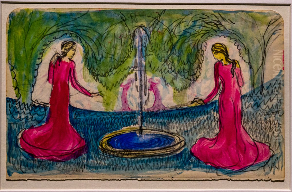 Reigen am Brunnen Oil Painting by August Macke