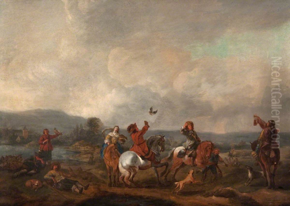 Landscape with Falconers Oil Painting by Philips Wouwerman
