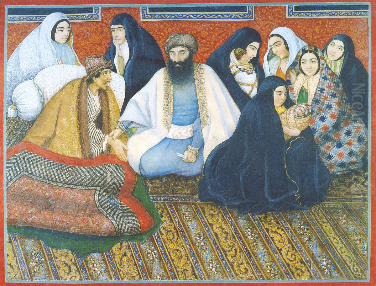 The Physician Mirza Abolfazl Kashani visiting his patient Oil Painting by Mirza Abolhassan Khan Ghaffari