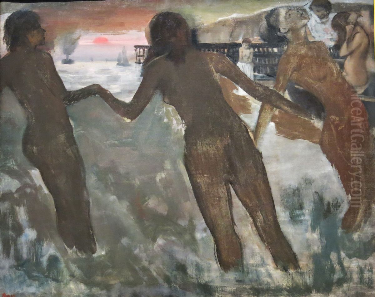 Petites paysannes se lavant a la mer vers le soir Oil Painting by Edgar Degas