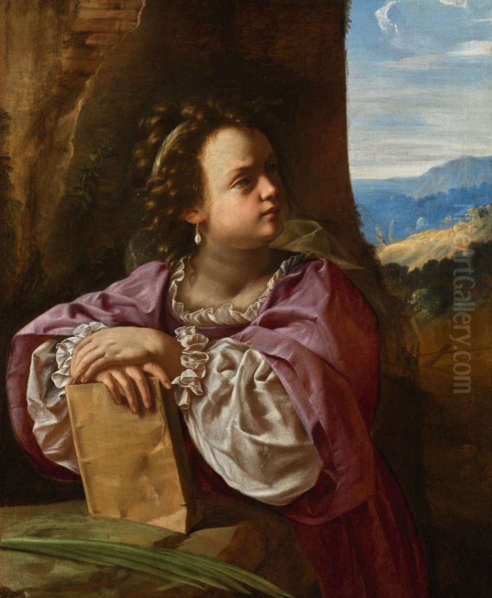 A Female Saint and Martyr (St. Catherine of Alexandria?) Oil Painting by Artemisia Gentileschi