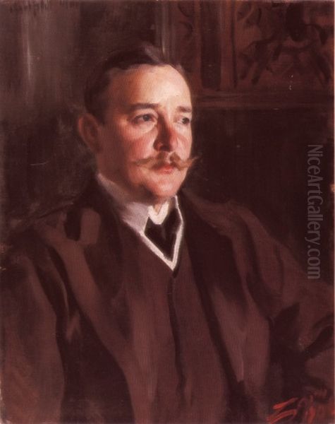 Erik Axel Karlfeldt dans la salle a manger de Zorngardens Oil Painting by Anders Zorn