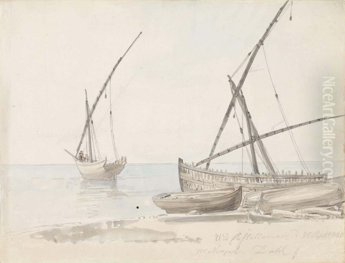 Feluccas, Castellammare Oil Painting by Johan Wilhelm Ludwig Dahl