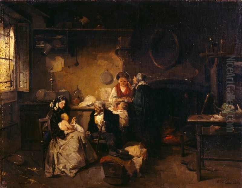 La visita alla nutrice Oil Painting by Domenico Induno