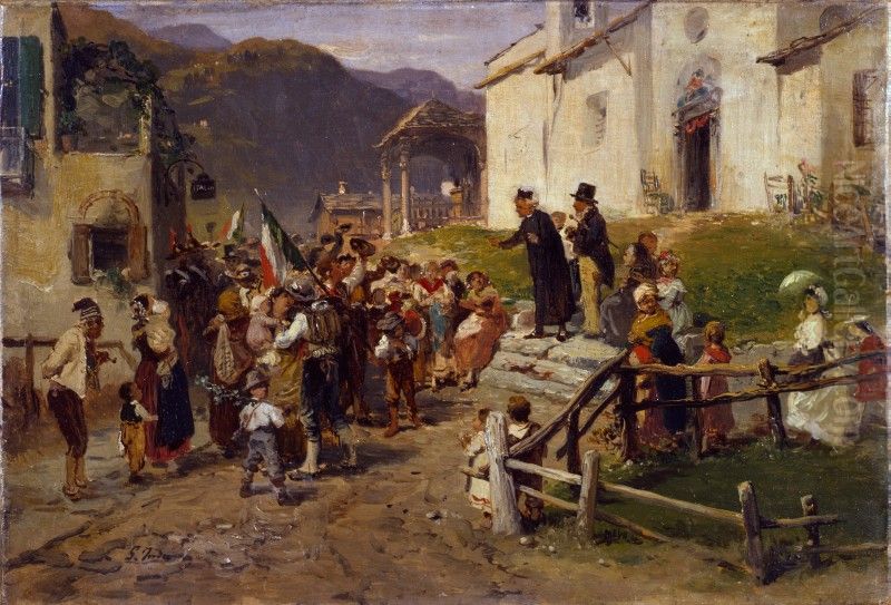 La partenza dei volontari nel 1866 Oil Painting by Gerolamo Induno