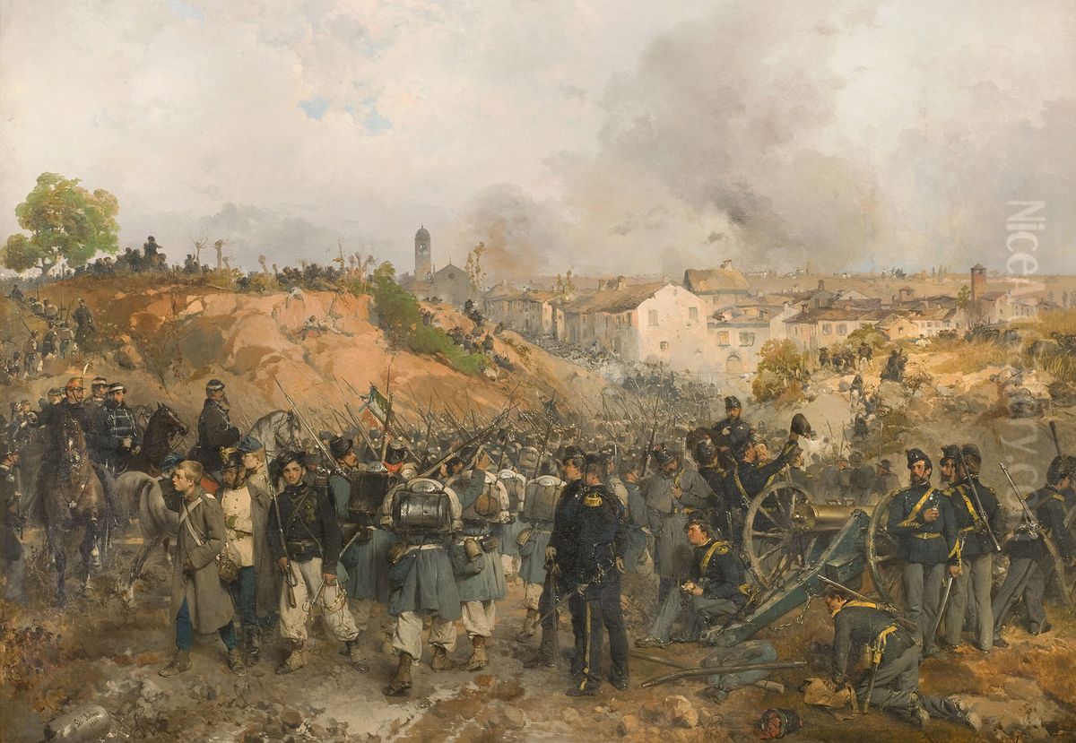 The capture of Palestro on the 30th may 1859 Oil Painting by Gerolamo Induno