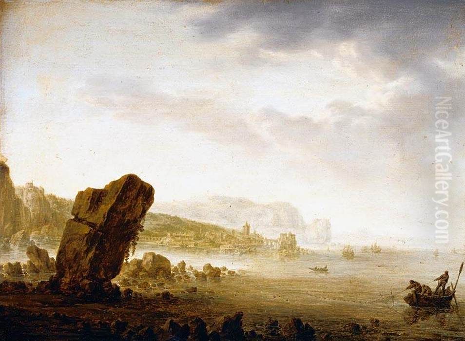 Mediterranean Coastal Scene Oil Painting by Herman Saftleven